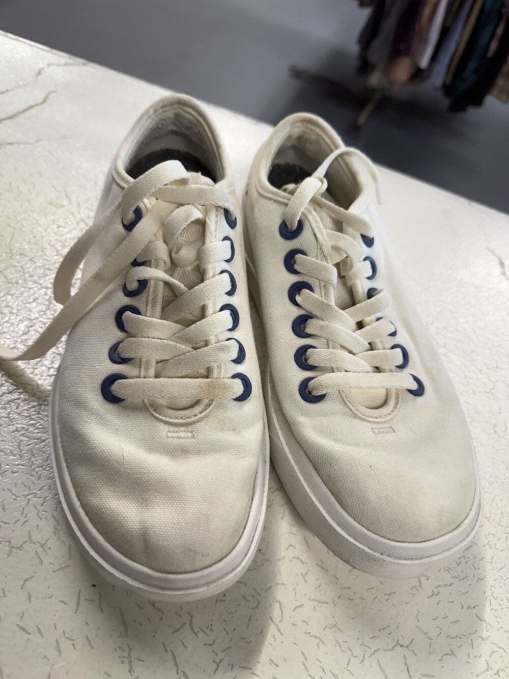 Allbirds Womens Canvas Sneakers White Size 6.5 With Blue Eyelets Pre-Owned